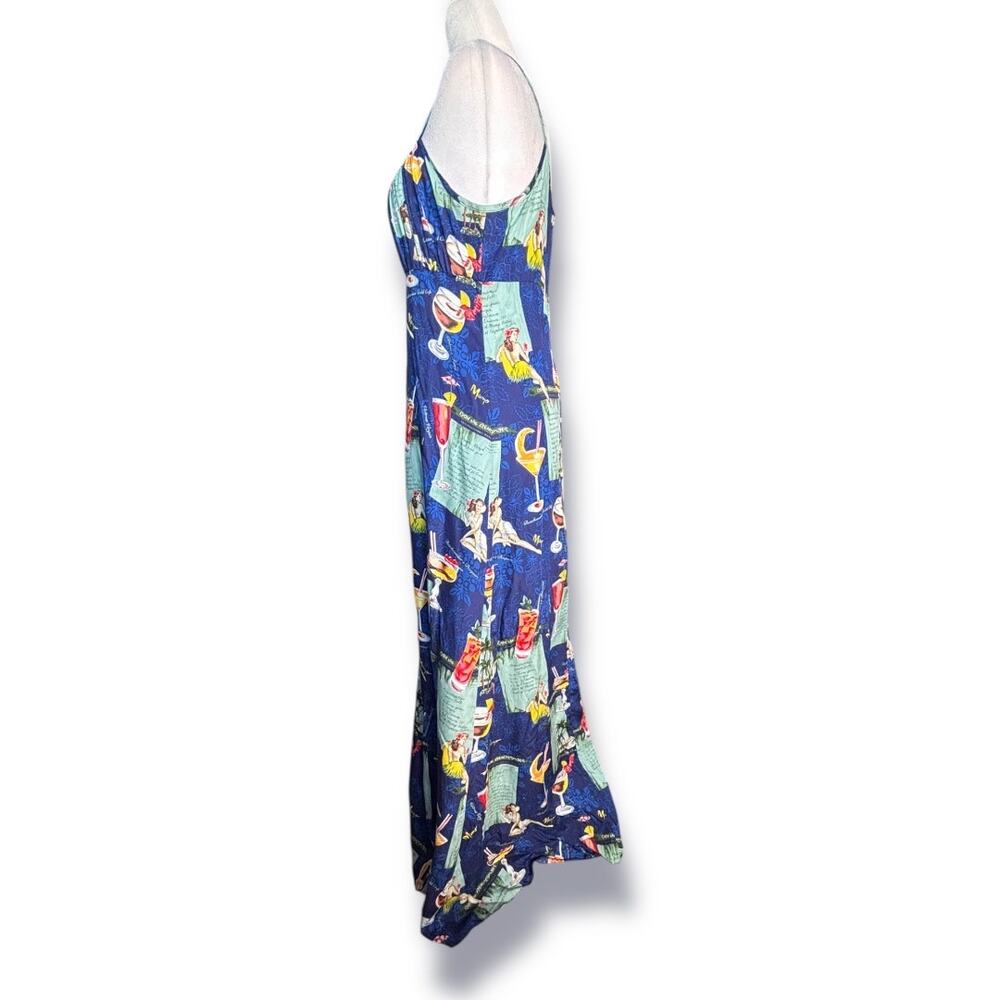 Vintage Mamo Howell Hawaiian Cocktail  Blue Maxi Slipdress Rayon Small Vacation - Picture 3 of 9